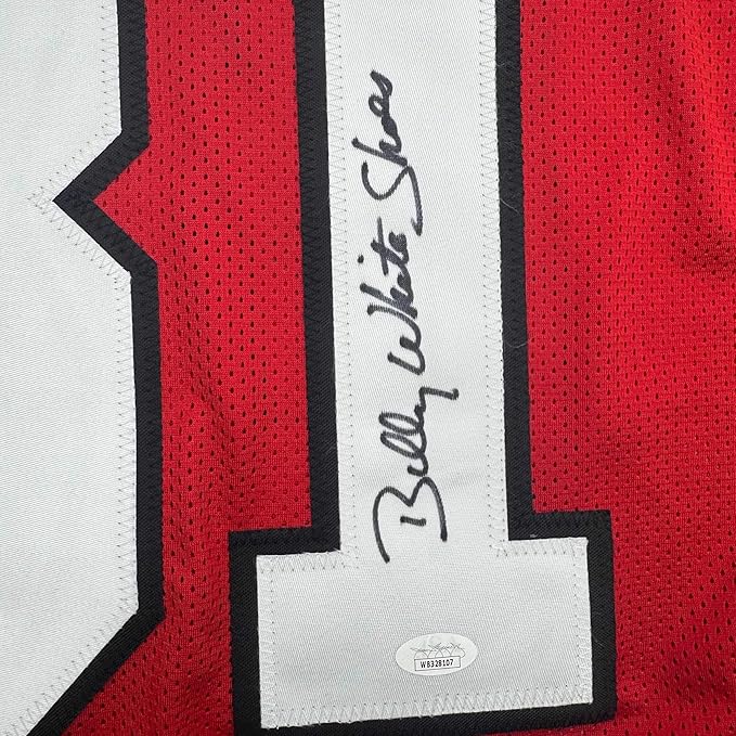 Framed Autographed/Signed Billy White Shoes Johnson 35x39 Atlanta Red Football Jersey JSA COA