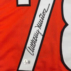 Framed Autographed/Signed Anthony Munoz 35x39 Cincinnati Orange Football Jersey Beckett BAS COA