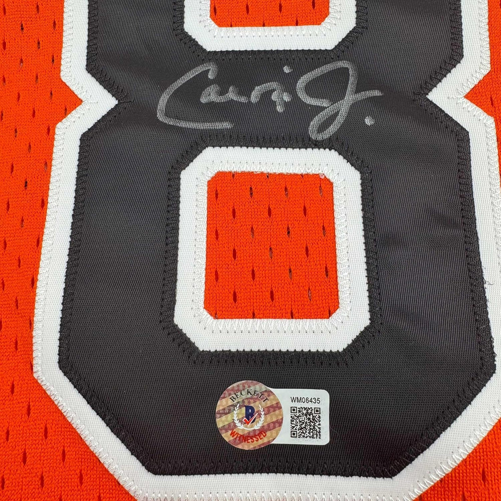 Framed Autographed/Signed Cal Ripken Jr. 35x39 Baltimore Orange Baseball Jersey Beckett BAS COA