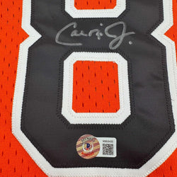 Framed Autographed/Signed Cal Ripken Jr. 35x39 Baltimore Orange Baseball Jersey Beckett BAS COA