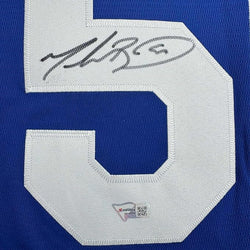 Framed Autographed/Signed Mookie Betts 35x39 Los Angeles LA Blue Baseball Jersey Fanatics COA
