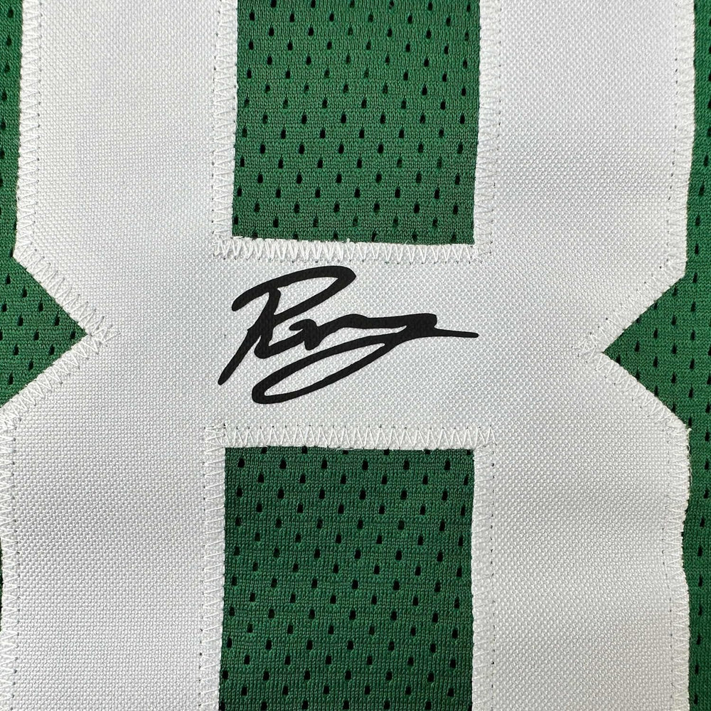 Framed Facsimile Autographed Kristaps Porzingis 35x39 Boston Green Reprint Laser Auto Basketball Jersey (ONLINE ORDER ONLY)