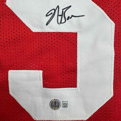 Framed Autographed/Signed NaVorro Bowman 35x39 San Francisco Red Football Jersey Beckett BAS COA