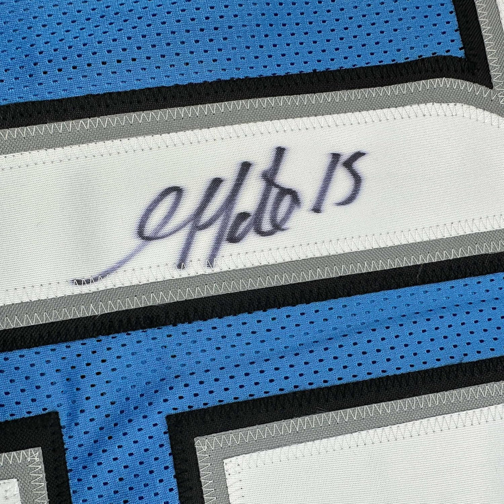 Framed Autographed/Signed Golden Tate 35x39 Detroit Blue Football Jersey Beckett BAS COA