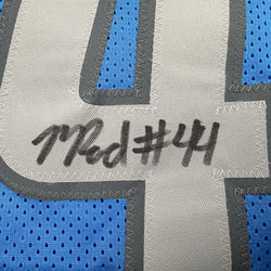 Framed Autographed/Signed Malcolm Rodriguez 35x39 Detroit Blue Football Jersey Beckett BAS COA