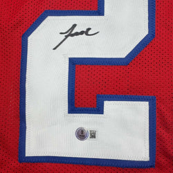 Framed Autographed/Signed Jaylinn Hawkins 35x39 New England Red Football Jersey Beckett BAS COA