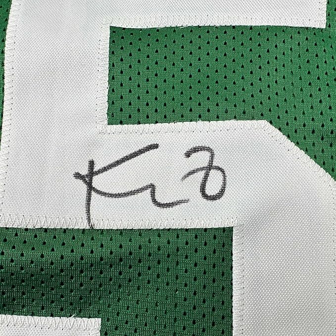 Framed Autographed/Signed Kevin Garnett 35x39 Boston Green Stat Basketball Jersey Beckett BAS COA