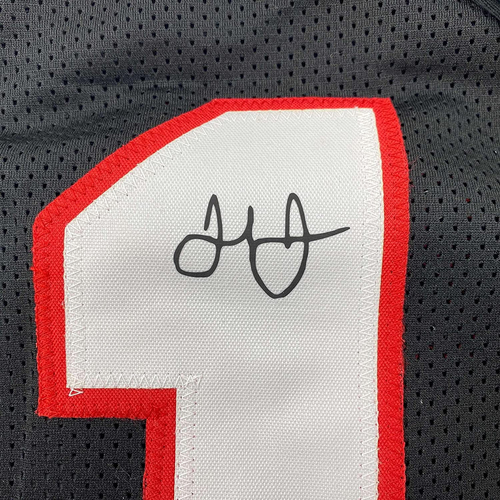 Framed Facsimile Autographed Julio Jones 35x39 Atlanta Black Retro Reprint Laser Auto Football Jersey (ONLINE ORDER ONLY)