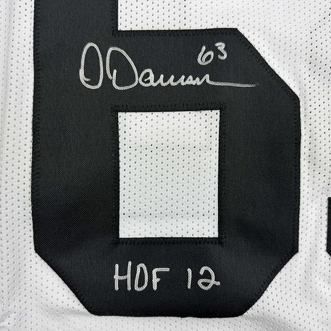Framed Autographed/Signed Dermontti Dawson 35x39 HOF 12 Pittsburgh White Football Jersey JSA COA