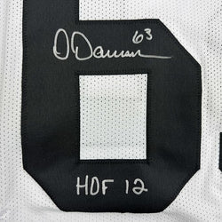 Framed Autographed/Signed Dermontti Dawson 35x39 HOF 12 Pittsburgh White Football Jersey JSA COA