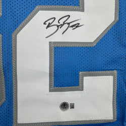 Framed Autographed/Signed Brian Branch 35x39 Detroit Blue Football Jersey Beckett BAS COA