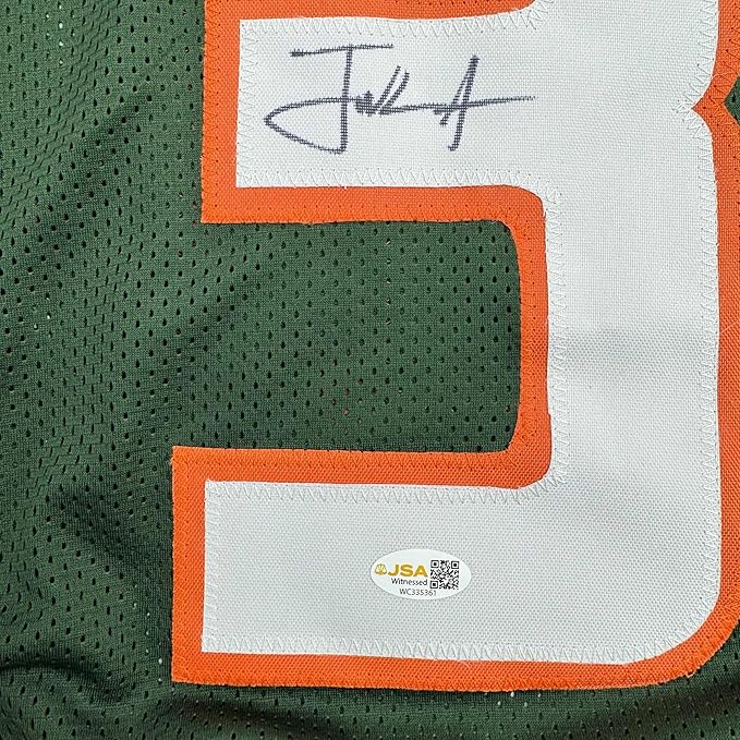 Framed Autographed/Signed Frank Gore 35x39 Miami Green Football Jersey JSA COA