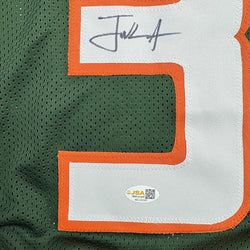 Framed Autographed/Signed Frank Gore 35x39 Miami Green Football Jersey JSA COA