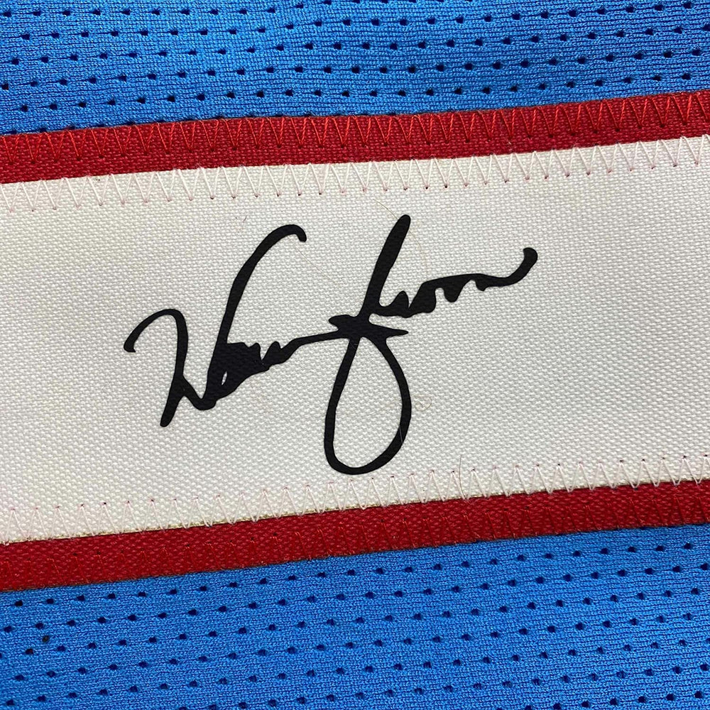 Framed Facsimile Autographed Warren Moon 35x39 Houston Blue Reprint Laser Auto Football Jersey (ONLINE ORDER ONLY)