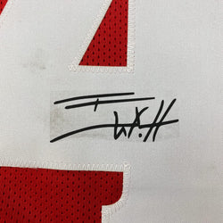 Framed Facsimile Autographed T.J. TJ Watt 35x39 Wisconsin Red Reprint Laser Auto College Football Jersey Size Men's XL (ONLINE ORDER ONLY)