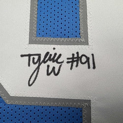 Framed Autographed/Signed Tyleik Williams 35x39 Detroit Blue Football Jersey Beckett BAS COA