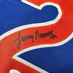 Framed Autographed/Signed Larry Nance 35x39 Cleveland Blue Basketball Jersey JSA COA