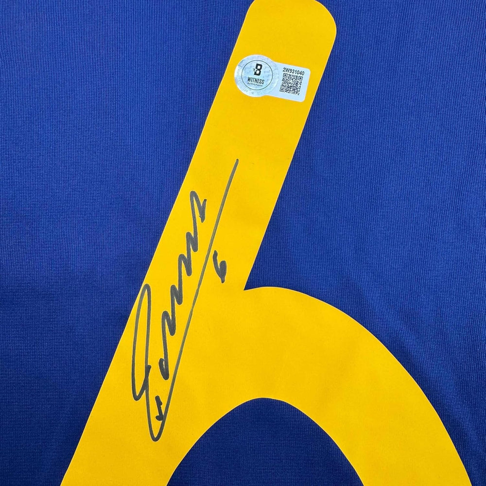 Framed Autographed/Signed Andres Iniesta 35x39 Spain Blue World Cup Soccer Futbol Jersey Beckett BAS COA