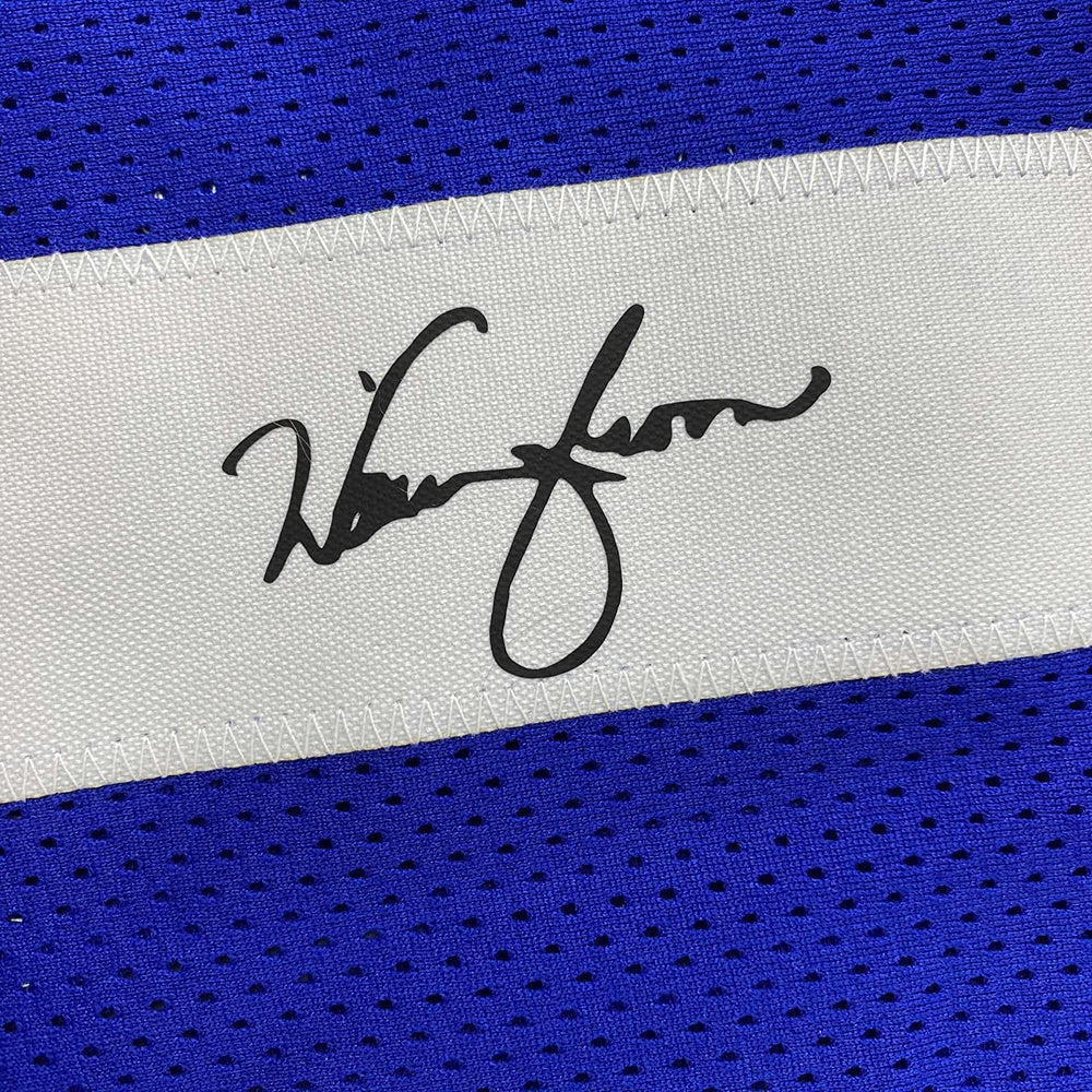 Framed Facsimile Autographed Warren Moon 35x39 Seattle Blue Reprint Laser Auto Football Jersey (ONLINE ORDER ONLY)
