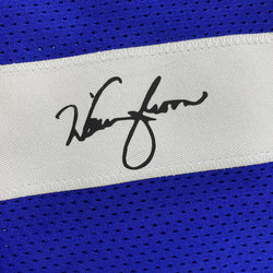 Framed Facsimile Autographed Warren Moon 35x39 Seattle Blue Reprint Laser Auto Football Jersey (ONLINE ORDER ONLY)