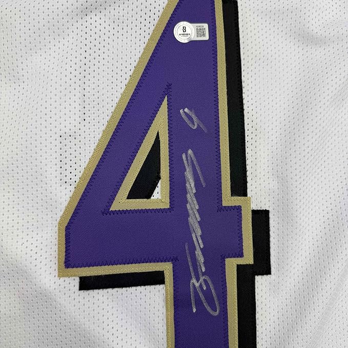 Framed Autographed/Signed Zay Flowers 35x39 Baltimore White Football Jersey Beckett BAS COA