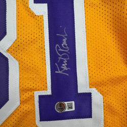 Framed Autographed/Signed Kurt Rambis 35x39 Los Angeles LA Yellow Basketball Jersey Beckett BAS COA