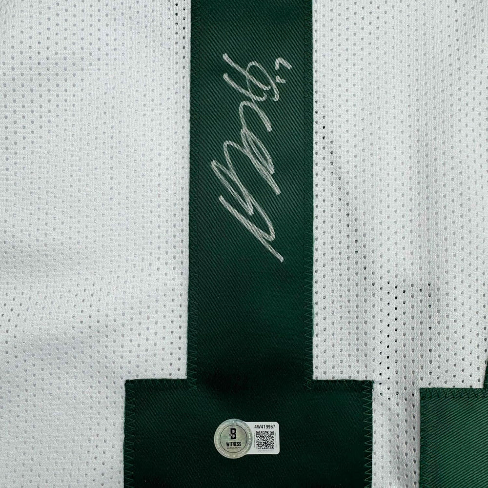 Framed Autographed/Signed Davante Adams 35x39 Green Bay White Football Jersey Beckett BAS COA