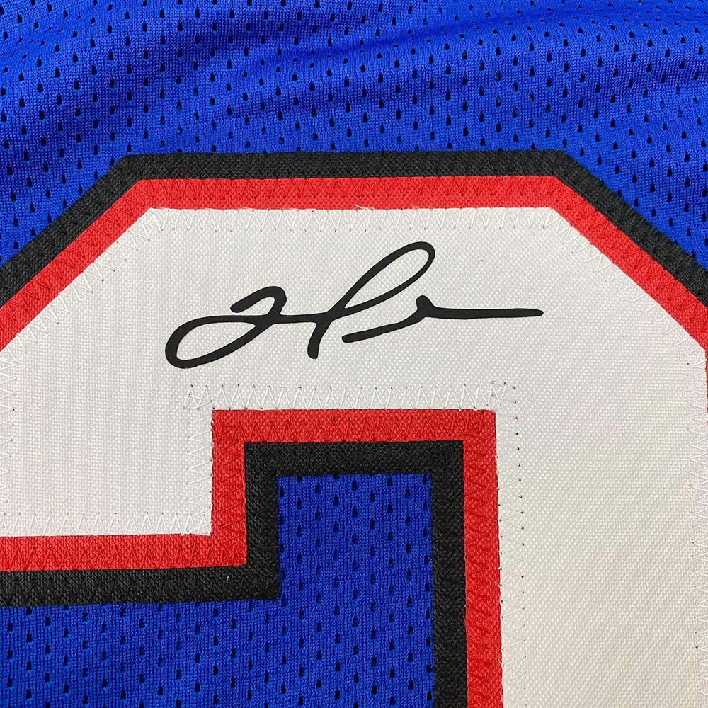 Framed Facsimile Autographed Damar Hamlin 35x39 Buffalo Blue Reprint Laser Auto Football Jersey (ONLINE ORDER ONLY)