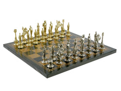 Chess Set- Napoleon Character Metal Men on Gold/Black Leather Chess Board (ONLINE ORDER ONLY)