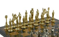 Chess Set- Napoleon Character Metal Men on Gold/Black Leather Chess Board (ONLINE ORDER ONLY)