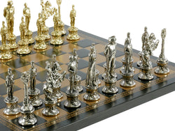 Chess Set- Napoleon Character Metal Men on Gold/Black Leather Chess Board (ONLINE ORDER ONLY)