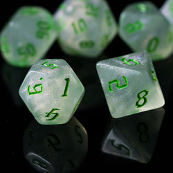 Glitter Party White Glitter Dice (Green font) 7-Dice Set RPG DND (Online Only)
