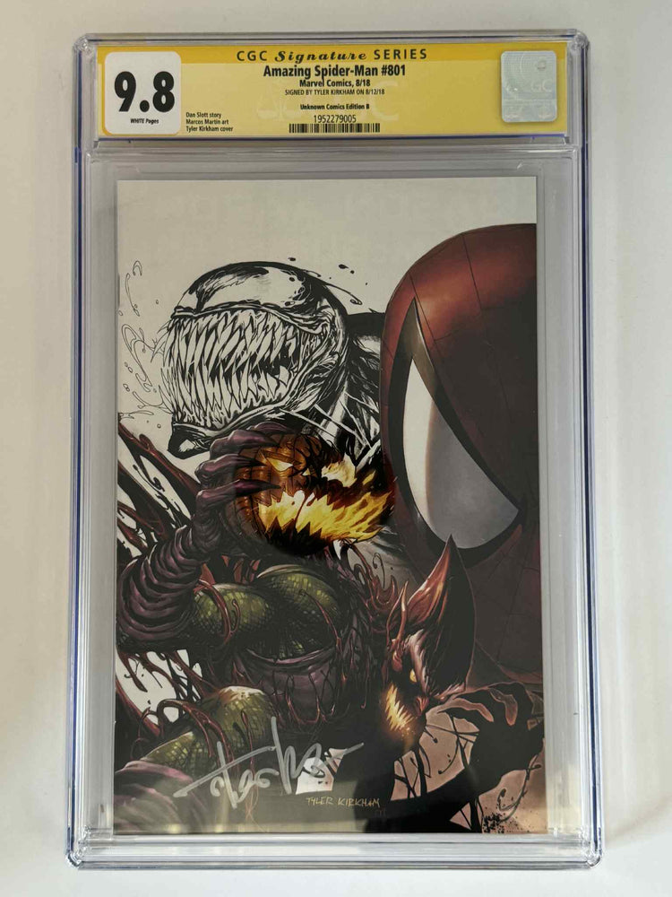 [Signed by Tyler Kirkham] Amazing Spider-Man #801 CGC 9.8 Yellow Label Exclusive Color Splash Var (ONLINE ORDER ONLY)