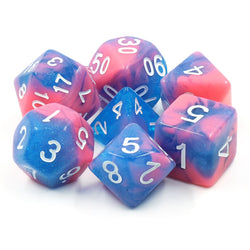 Miami Vice Blue/Pink Glitter/Swirl  7-Dice Set by HendgaDice (Online Only)