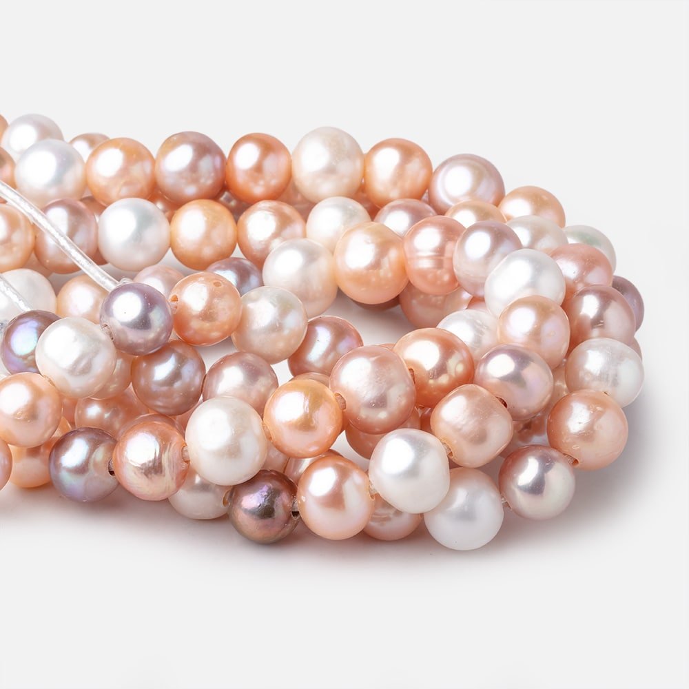 9.5-10.5mm Tri-Color Off Round Large Hole Freshwater Pearls 8 inch 22 Beads (ONLINE ORDER ONLY)