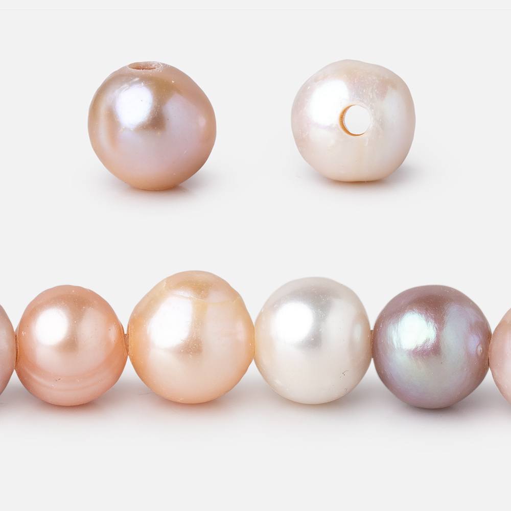 9.5-10.5mm Tri-Color Off Round Large Hole Freshwater Pearls 8 inch 22 Beads (ONLINE ORDER ONLY)