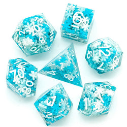 Snowflake Sharp Edge DND Dice Set | White & Blue w/White Numbers (Online Only)
