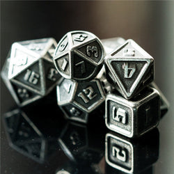 Silver Mini Metal Dice Ancient Effect | (10mm to 15mm) 7-Dice Udixi RPG (Online Only)