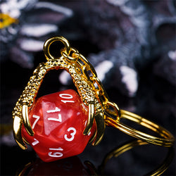 Claw Red D20 Keychain Featuring Gold Metal Dragon Claw + d20 (Online Only)