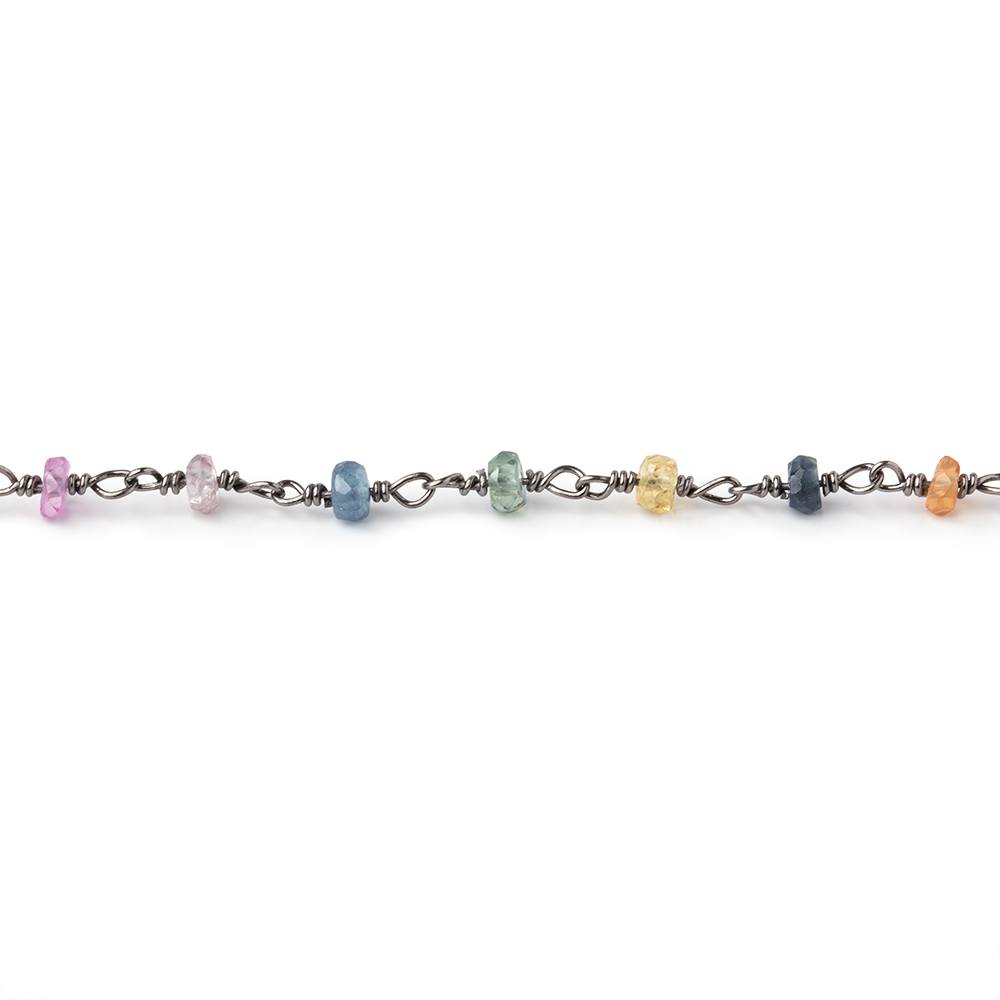 3-3.5mm Fancy Sapphire rondelle Black Gold plated .925 Silver Chain 45 pieces (ONLINE ORDER ONLY)