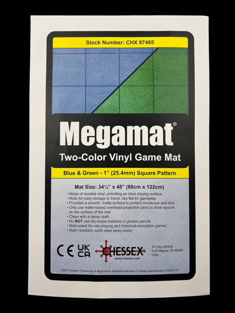 [Preorder] Megamat® 1" Reversible Blue-Green/Black-Grey Squares/Hexes (34½" x 48" Playing Surface) [Multiple Options] (Online Only)