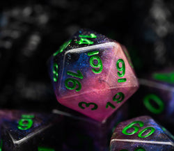 Purple & Blue w/green Galaxy Glitter 7-Dice Set RPG (Online Only)