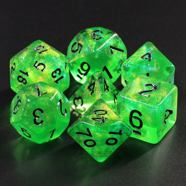 Forest Green Glitter with Black Numbering 7-Dice Set RPG (Online Only)
