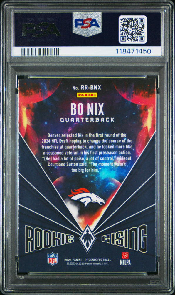 Graded 2024 Panini Phoenix Bo Nix #RRBNX Rookie Rising Wave Rookie RC Football Card PSA 10 Gem Mint (ONLINE ORDER ONLY)