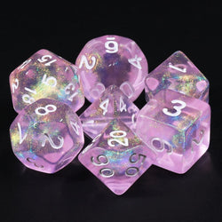 Candy Luxury (formerly Barbie Pink) Glitter with White Numbering 7-Dice Set RPG (Online Only)