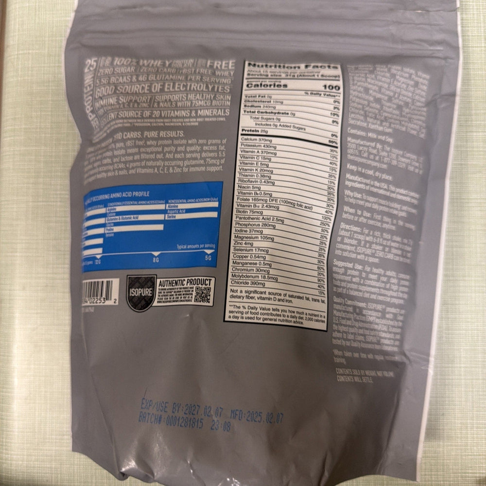 Isopure Zero Carb Whey Isolate Creamy Vanilla 1 Lb 15 Servings exp 02/27 (ONLINE ORDER ONLY)