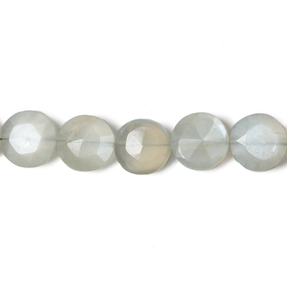 9mm Light Grey Moonstone faceted coin beads 8 inch 23 pieces (ONLINE ORDER ONLY)