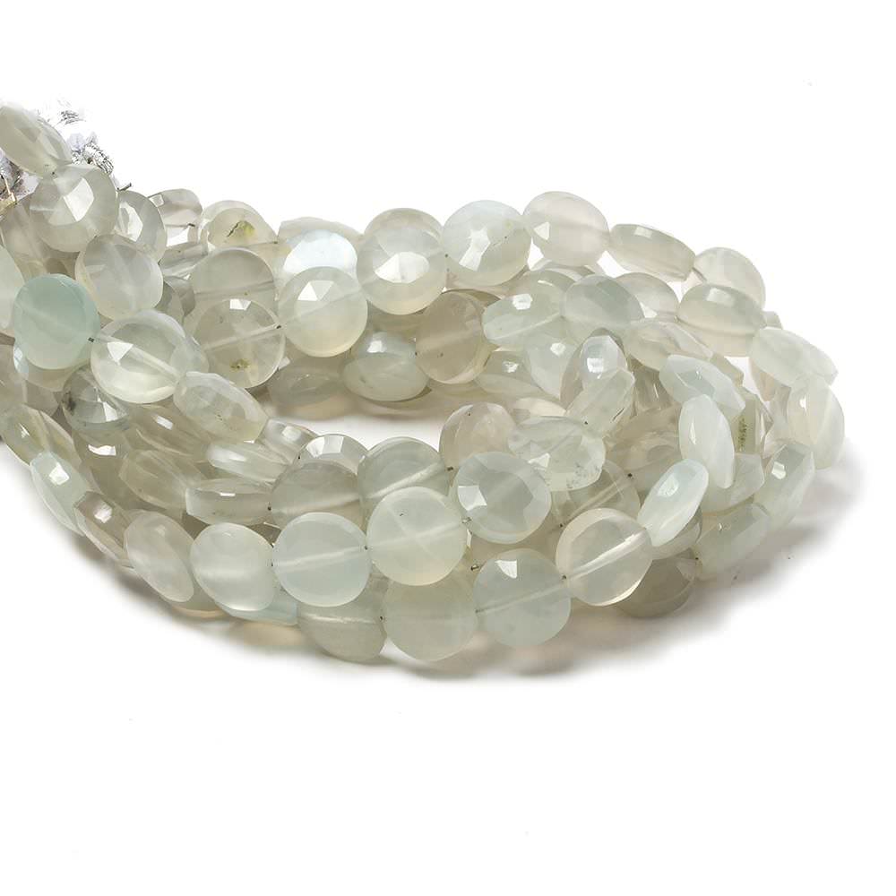 9mm Light Grey Moonstone faceted coin beads 8 inch 23 pieces (ONLINE ORDER ONLY)