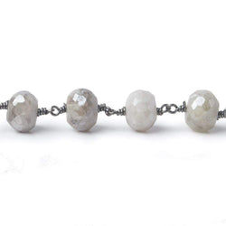 9mm Mystic Platinum Grey Moonstone faceted rondelle Black Gold Chain by the foot 24 pcs (ONLINE ORDER ONLY)