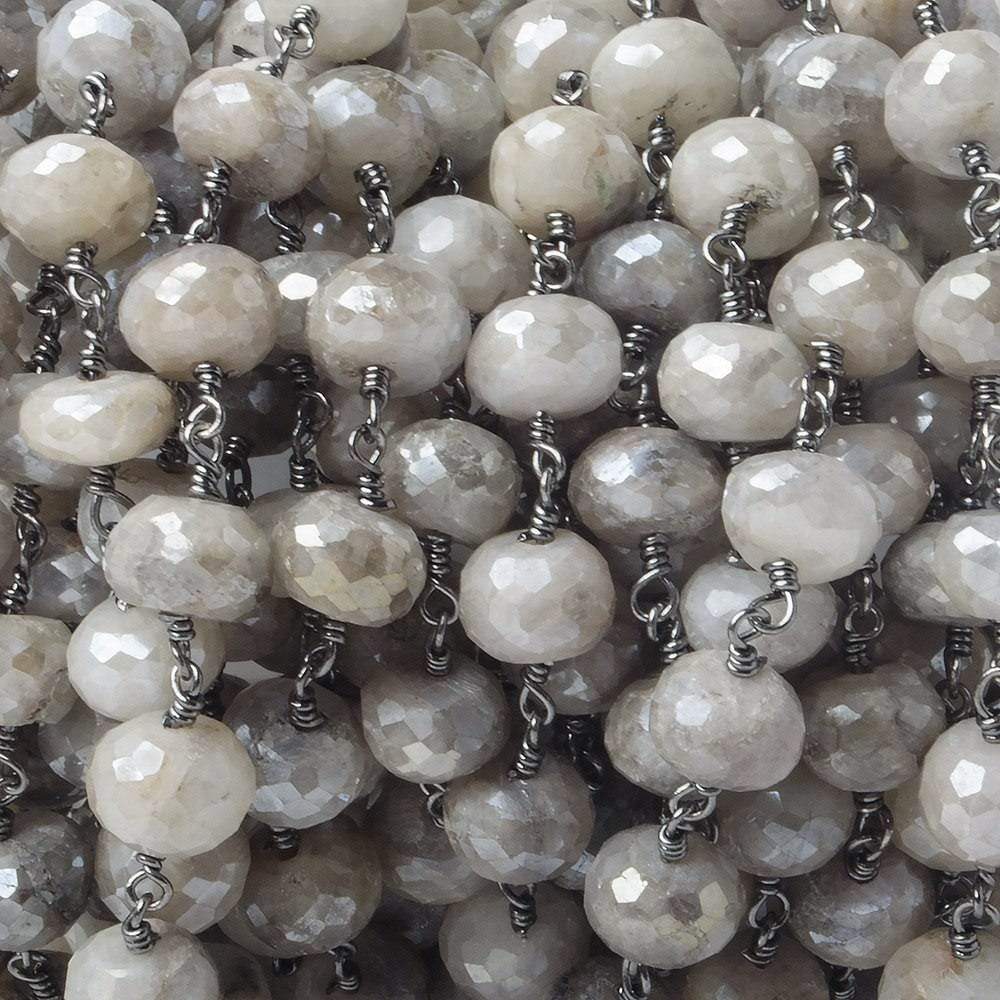 9mm Mystic Platinum Grey Moonstone faceted rondelle Black Gold Chain by the foot 24 pcs (ONLINE ORDER ONLY)